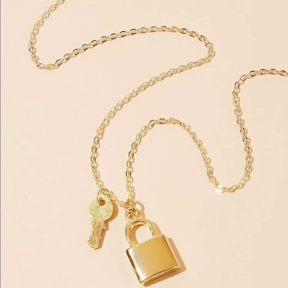 Gold lock and key necklace